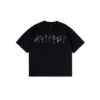Hairstylist T-Shirt with floral salon tool print on black cotton fabric
