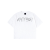 Hairstylist T-Shirt with floral salon tool print on black cotton fabric